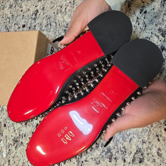 NEW Christian Louboutin Sweetie Jane Spikes Black Studded Flats Size 37 - Picture 10 of 13